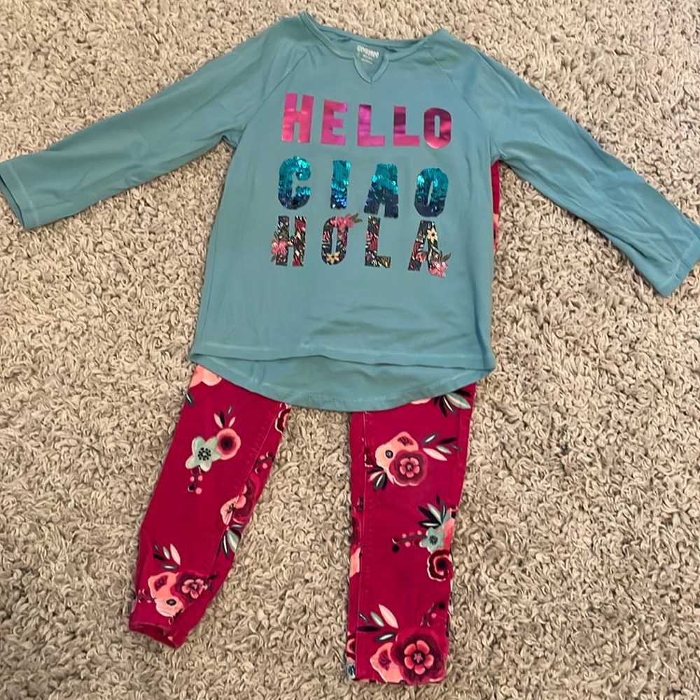 2017 Gymboree “Ready, Jet, Go” Hello Tee & Floral Pants Outfit, Size 4